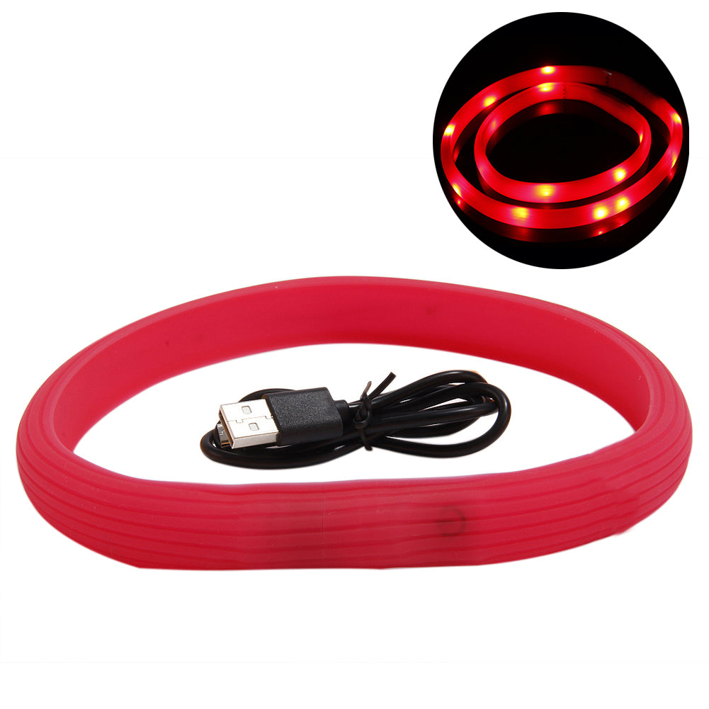 USB Rechargeable LED Flashing Light Silicone Band Safety Pet Dog Cat Collar