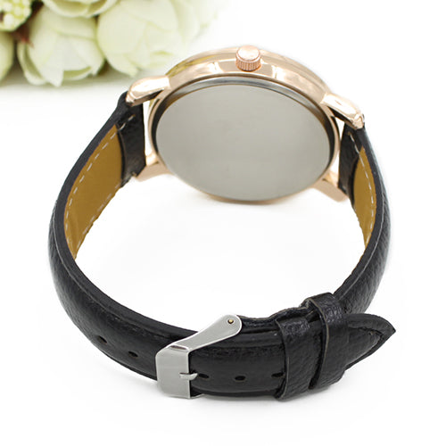 Men's Women's Roman Numerals Rhinestone Faux Leather Band Quartz Wrist Watch