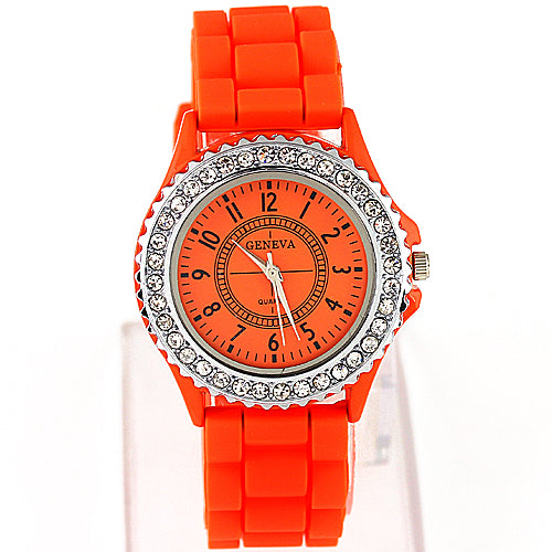 Women Geneva Fashion Rhinestone Silicone Band Quartz Analog Wrist Watch