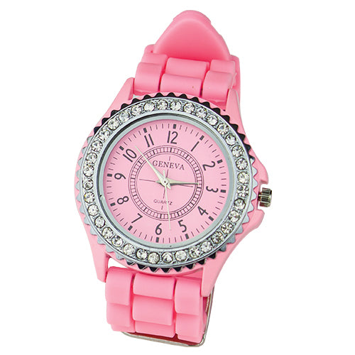 Women Geneva Fashion Rhinestone Silicone Band Quartz Analog Wrist Watch