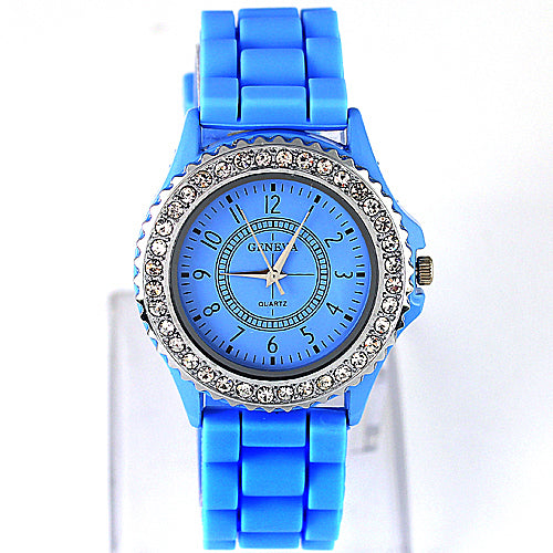 Women Geneva Fashion Rhinestone Silicone Band Quartz Analog Wrist Watch