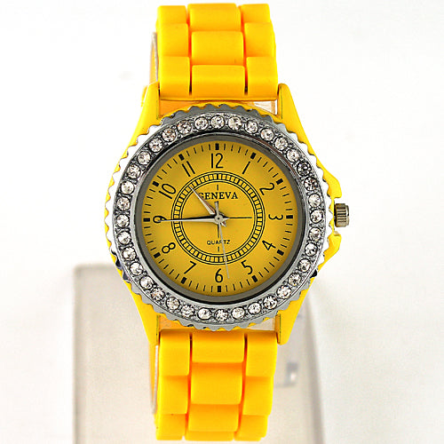 Women Geneva Fashion Rhinestone Silicone Band Quartz Analog Wrist Watch