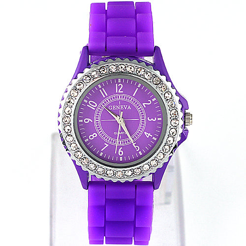 Women Geneva Fashion Rhinestone Silicone Band Quartz Analog Wrist Watch