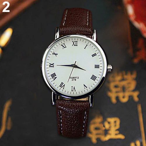 Stylish Faux Leather Blue Ray Glass Roman Numerals Analog Quartz Wrist Watch