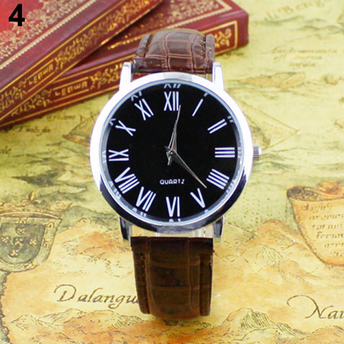 Men Casual Business Roman Numerals Faux Leather Strap Analog Quartz Wrist Watch