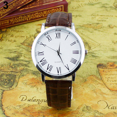 Men Casual Business Roman Numerals Faux Leather Strap Analog Quartz Wrist Watch