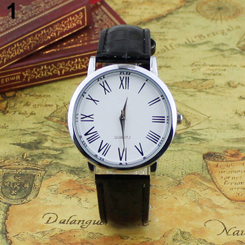 Men Casual Business Roman Numerals Faux Leather Strap Analog Quartz Wrist Watch