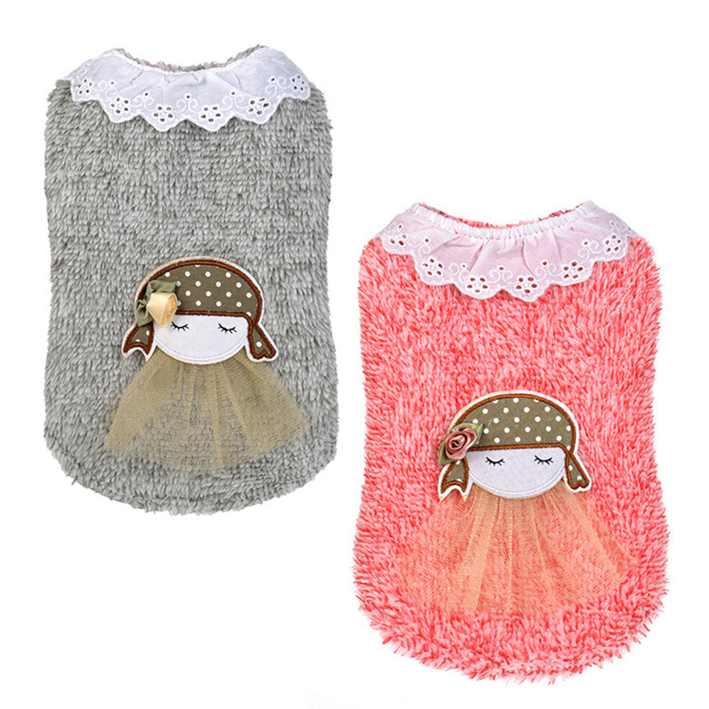 Winter Lovely Girl Pattern Woolen Yarn Lacework Collar Dog Sweater Pet Clothes