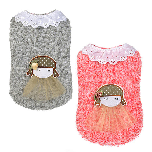 Winter Lovely Girl Pattern Woolen Yarn Lacework Collar Dog Sweater Pet Clothes