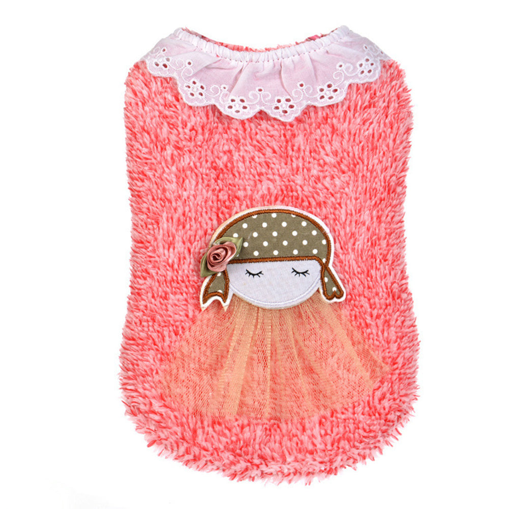 Winter Lovely Girl Pattern Woolen Yarn Lacework Collar Dog Sweater Pet Clothes