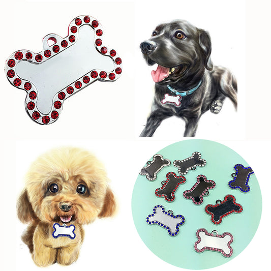 Fashion Rhinestones Bone Shape Cat Dog Pet ID Tag Pendant Collar Accessories