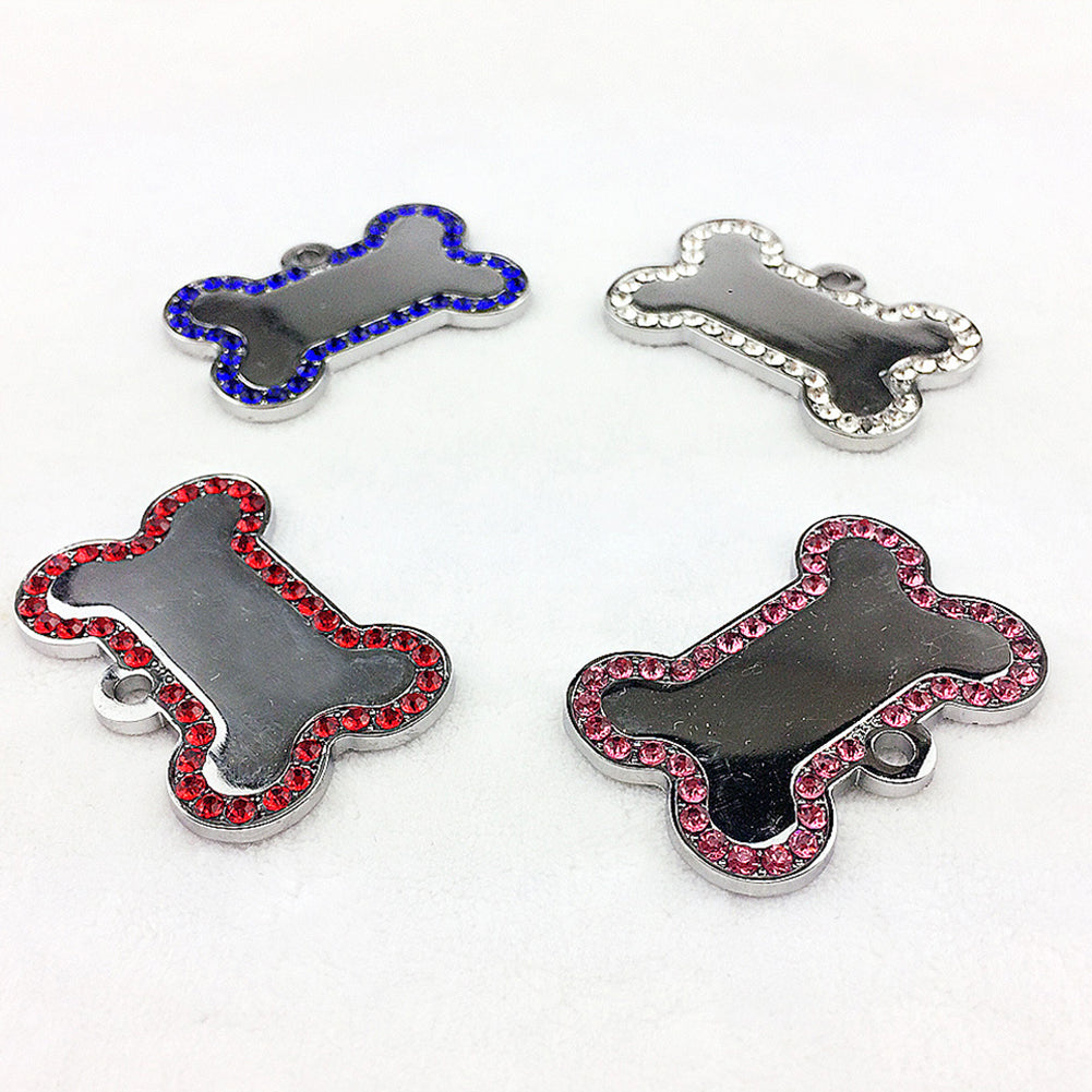 Fashion Rhinestones Bone Shape Cat Dog Pet ID Tag Pendant Collar Accessories