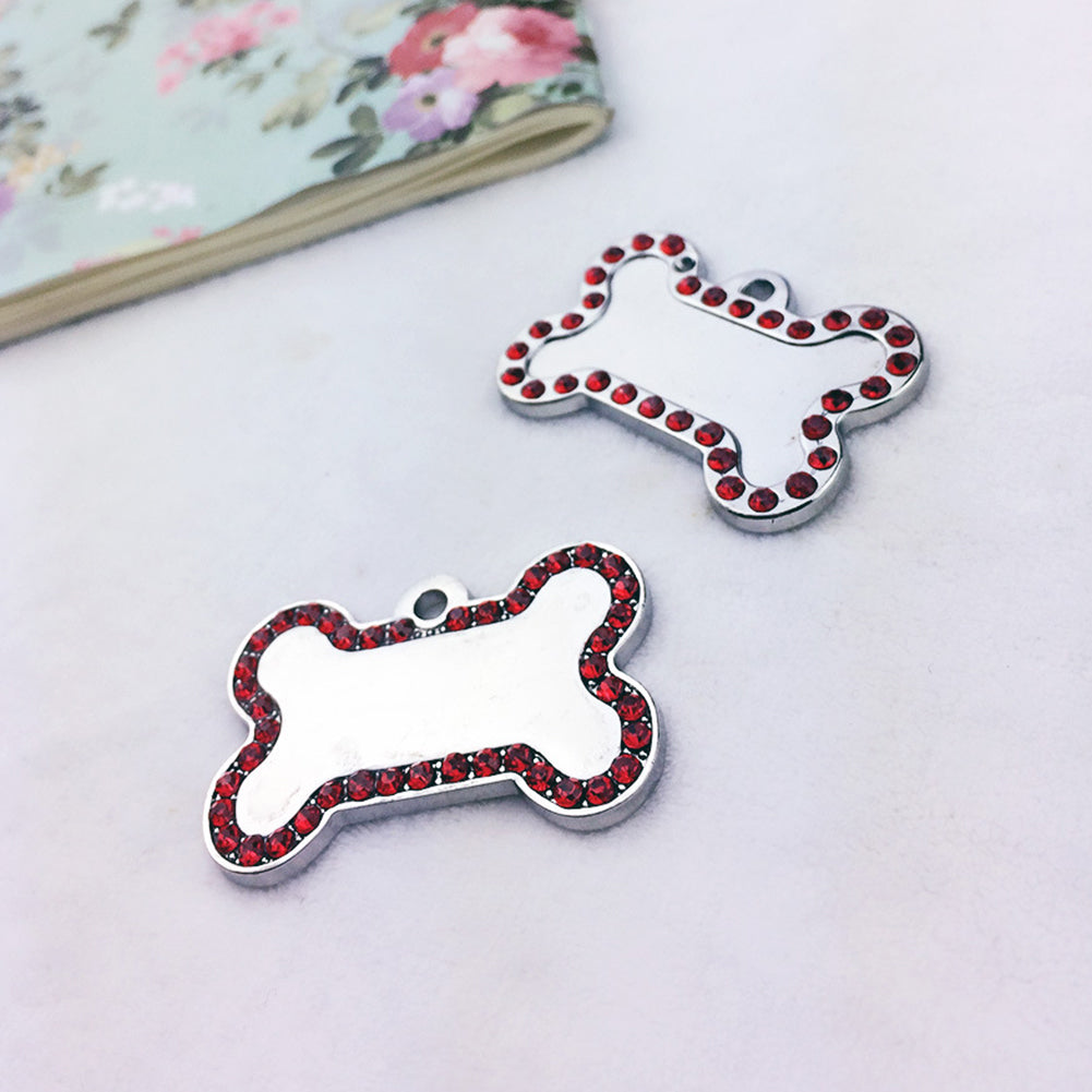 Fashion Rhinestones Bone Shape Cat Dog Pet ID Tag Pendant Collar Accessories