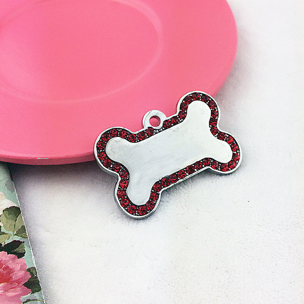Fashion Rhinestones Bone Shape Cat Dog Pet ID Tag Pendant Collar Accessories