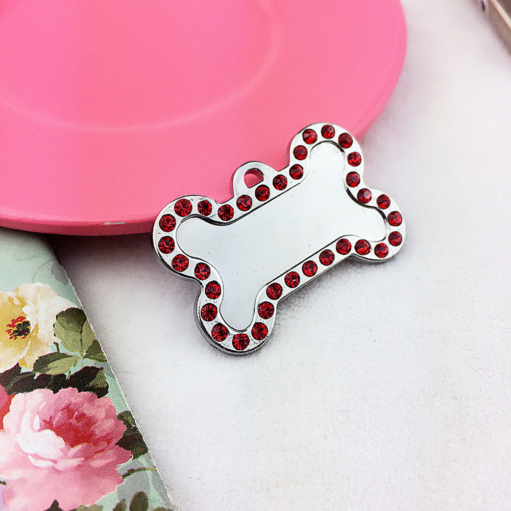 Fashion Rhinestones Bone Shape Cat Dog Pet ID Tag Pendant Collar Accessories