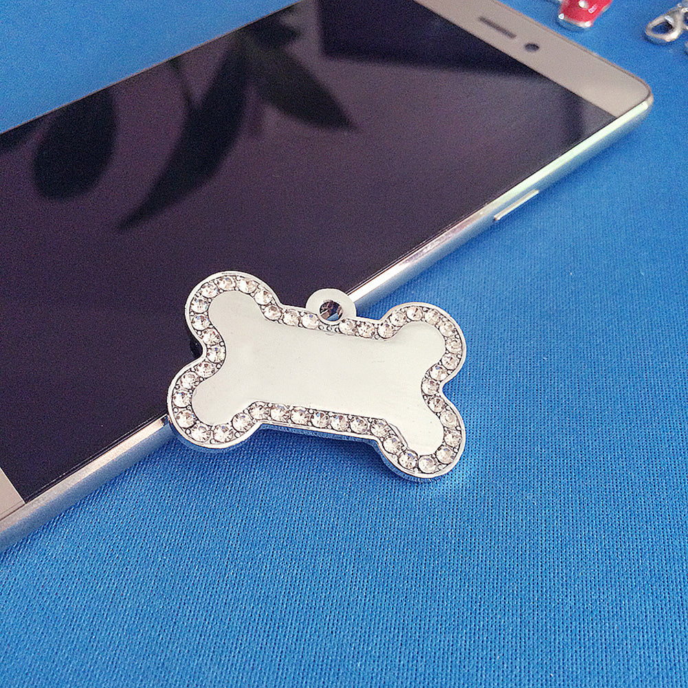 Fashion Rhinestones Bone Shape Cat Dog Pet ID Tag Pendant Collar Accessories