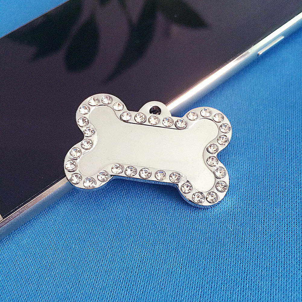 Fashion Rhinestones Bone Shape Cat Dog Pet ID Tag Pendant Collar Accessories