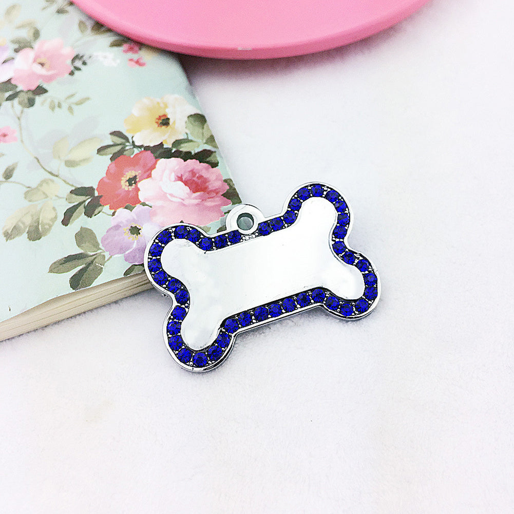 Fashion Rhinestones Bone Shape Cat Dog Pet ID Tag Pendant Collar Accessories