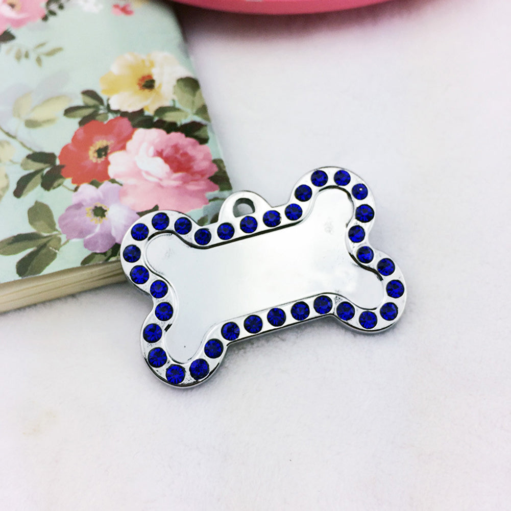 Fashion Rhinestones Bone Shape Cat Dog Pet ID Tag Pendant Collar Accessories