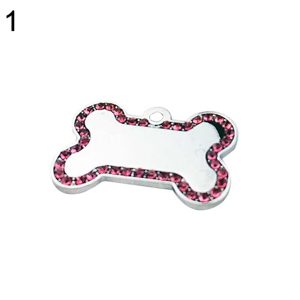 Fashion Rhinestones Bone Shape Cat Dog Pet ID Tag Pendant Collar Accessories