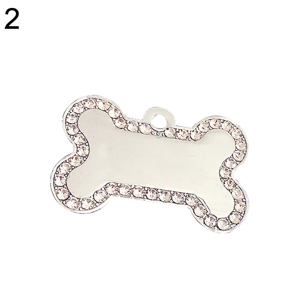 Fashion Rhinestones Bone Shape Cat Dog Pet ID Tag Pendant Collar Accessories