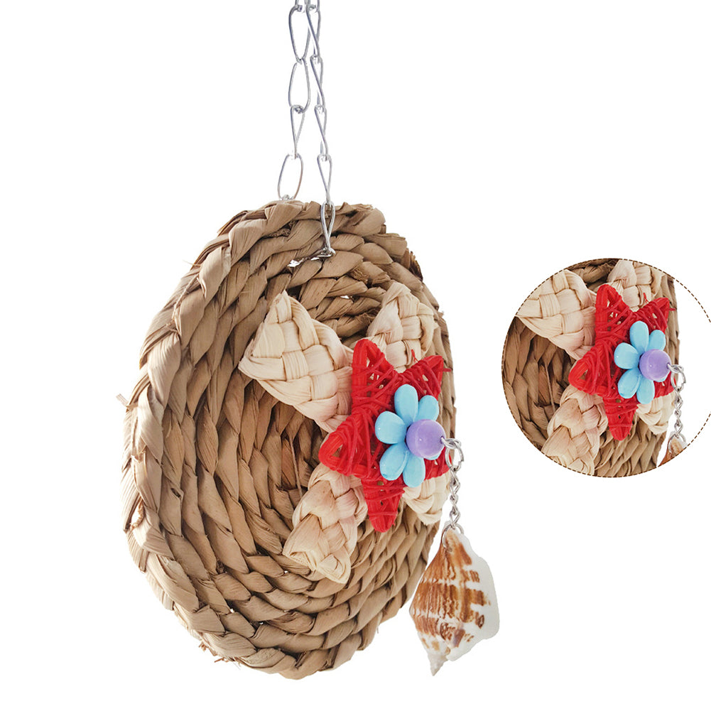 Corn Weaving Shell Dangle Pet Parrot Bird Cage Hanging Decor Round Chew Toy