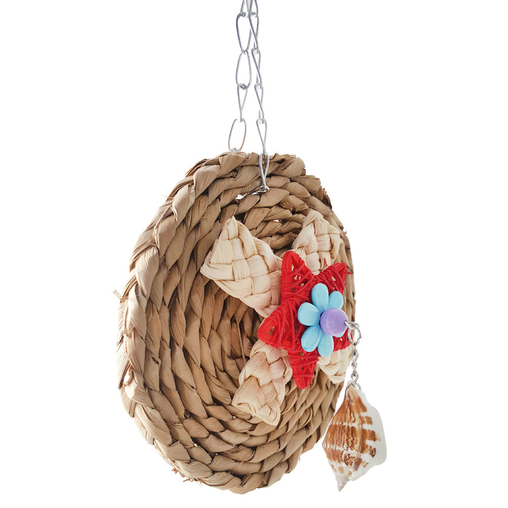 Corn Weaving Shell Dangle Pet Parrot Bird Cage Hanging Decor Round Chew Toy