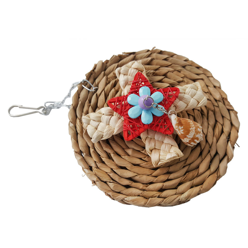 Corn Weaving Shell Dangle Pet Parrot Bird Cage Hanging Decor Round Chew Toy