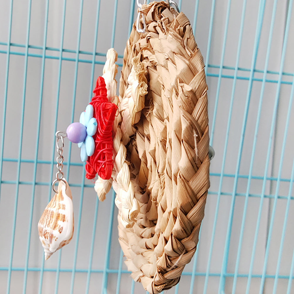 Corn Weaving Shell Dangle Pet Parrot Bird Cage Hanging Decor Round Chew Toy