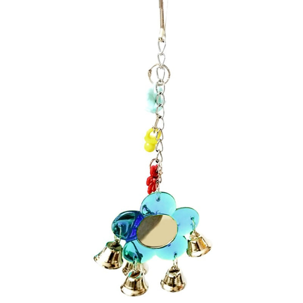 Multi Color Parrot Chew Bell Flower Mirror Swing Parakeet Birds Hanging Play Toy