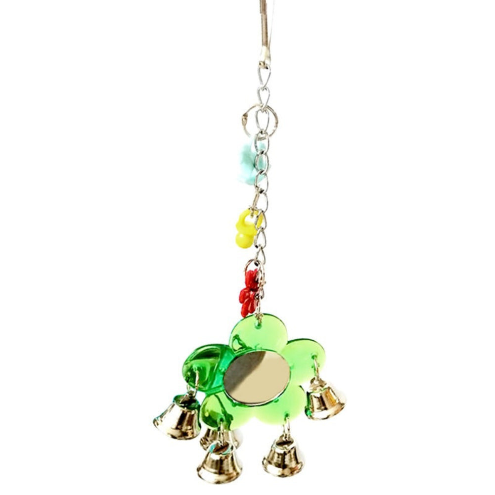 Multi Color Parrot Chew Bell Flower Mirror Swing Parakeet Birds Hanging Play Toy