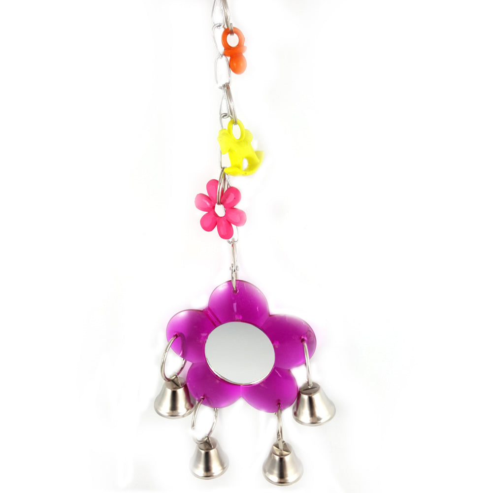 Multi Color Parrot Chew Bell Flower Mirror Swing Parakeet Birds Hanging Play Toy