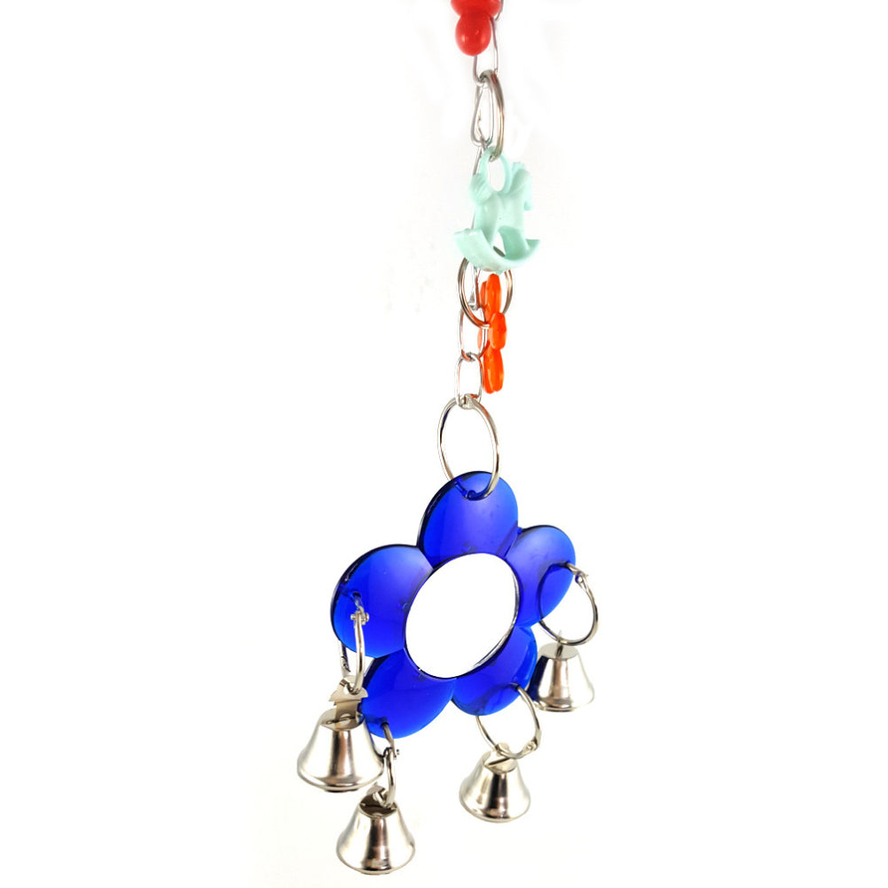 Multi Color Parrot Chew Bell Flower Mirror Swing Parakeet Birds Hanging Play Toy