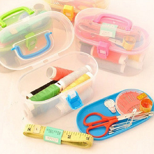 Thread Threader Needle Tape Measure Scissors Thimble Sewing Kit Needlework Box
