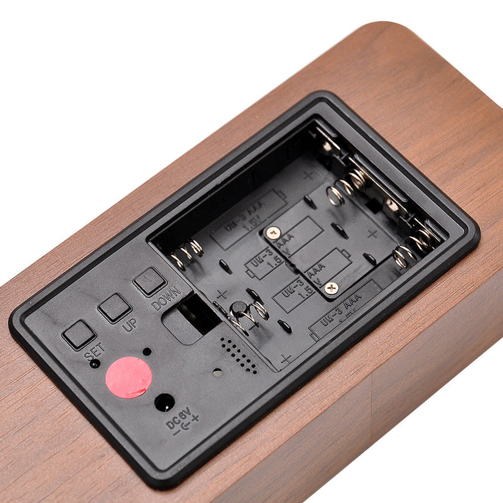 Modern Wooden Wood USB/AAA Digital LED Desk Alarm Clock Calendar Thermometer