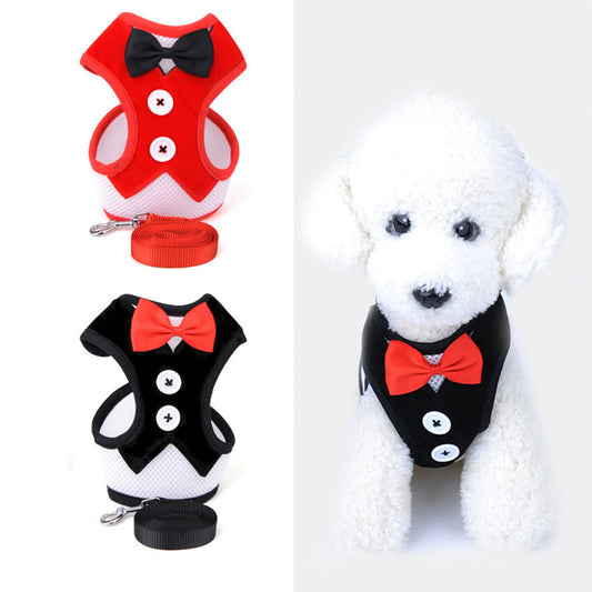 Fashion Bowtie Gentleman Suit Tuxedo Harness Vest with Leash for Pet Dog Puppy