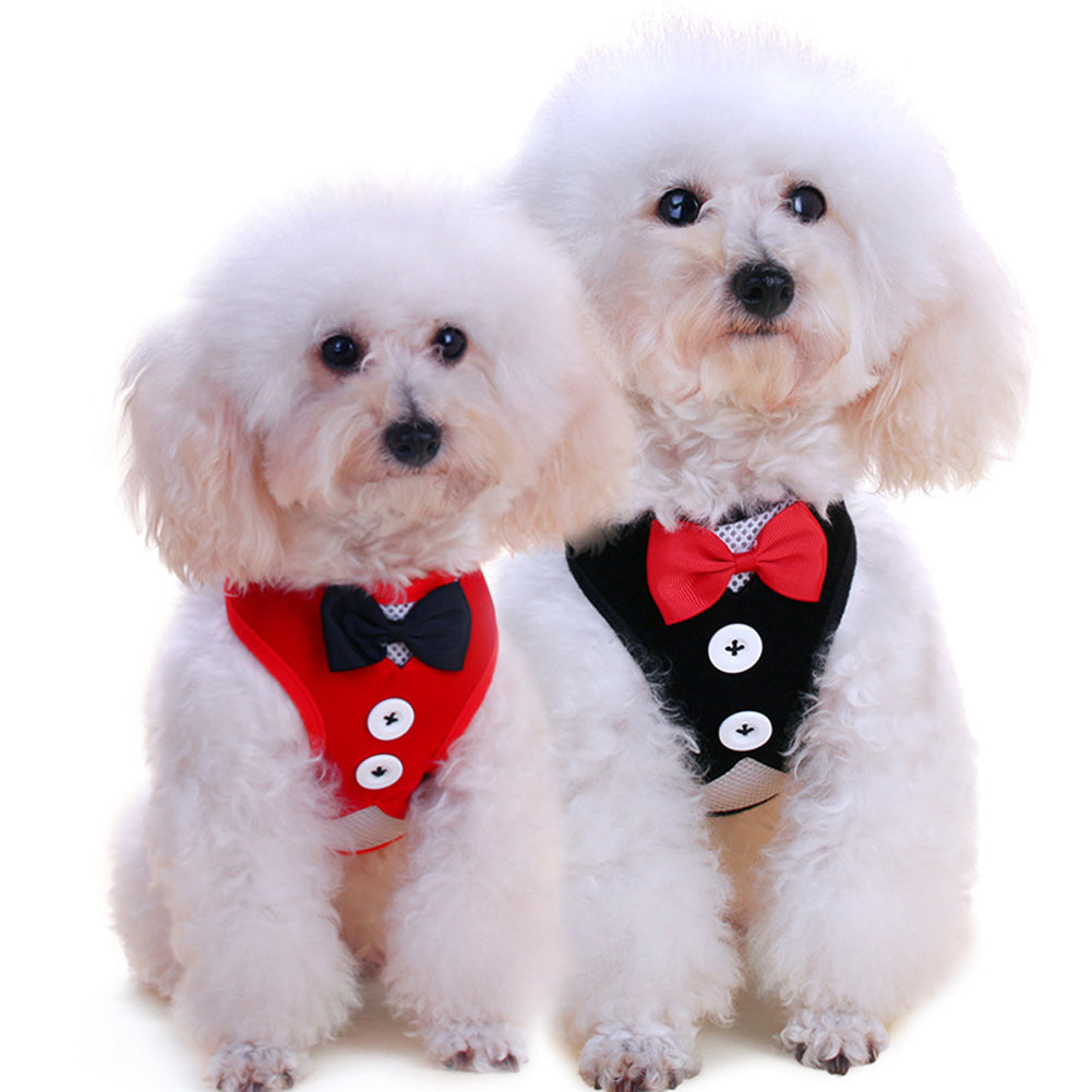 Fashion Bowtie Gentleman Suit Tuxedo Harness Vest with Leash for Pet Dog Puppy