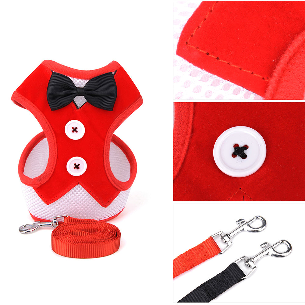 Fashion Bowtie Gentleman Suit Tuxedo Harness Vest with Leash for Pet Dog Puppy