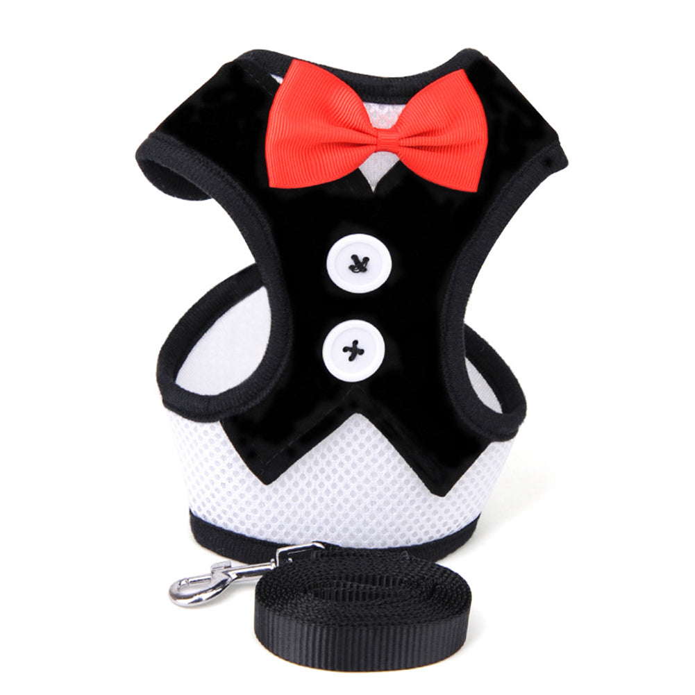 Fashion Bowtie Gentleman Suit Tuxedo Harness Vest with Leash for Pet Dog Puppy