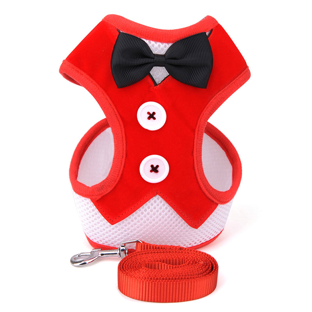 Fashion Bowtie Gentleman Suit Tuxedo Harness Vest with Leash for Pet Dog Puppy