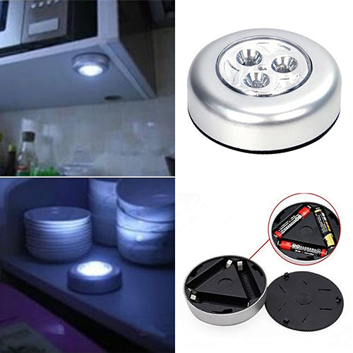 Mini Useful Wall Light Kitchen Cabinet Closet Car 3 LED Wireless Push Touch Lamp