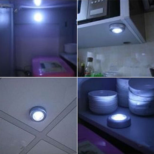Mini Useful Wall Light Kitchen Cabinet Closet Car 3 LED Wireless Push Touch Lamp