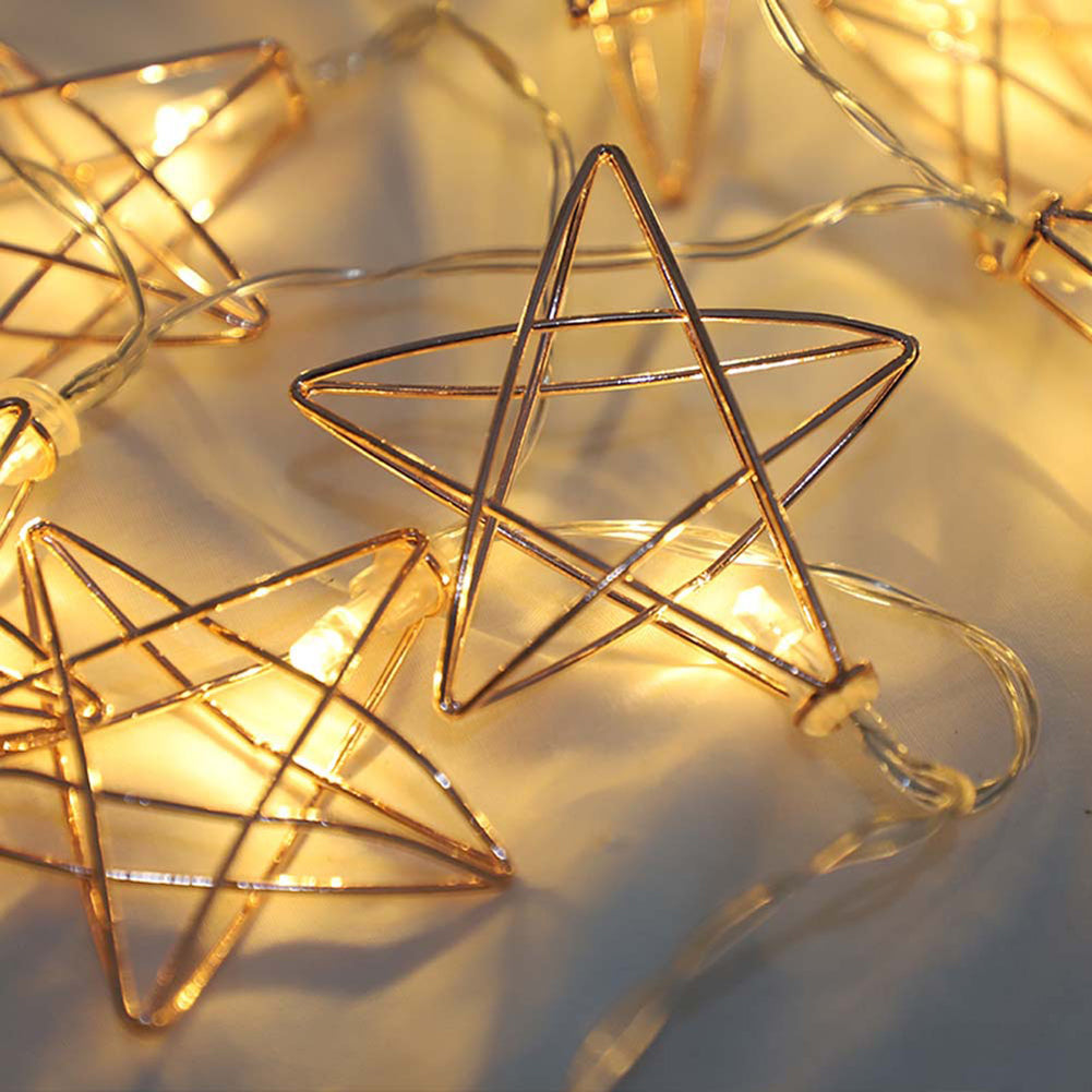 10LED Metal Hollow Star Battery Operated Fairy String Light Wedding Xmas Decor