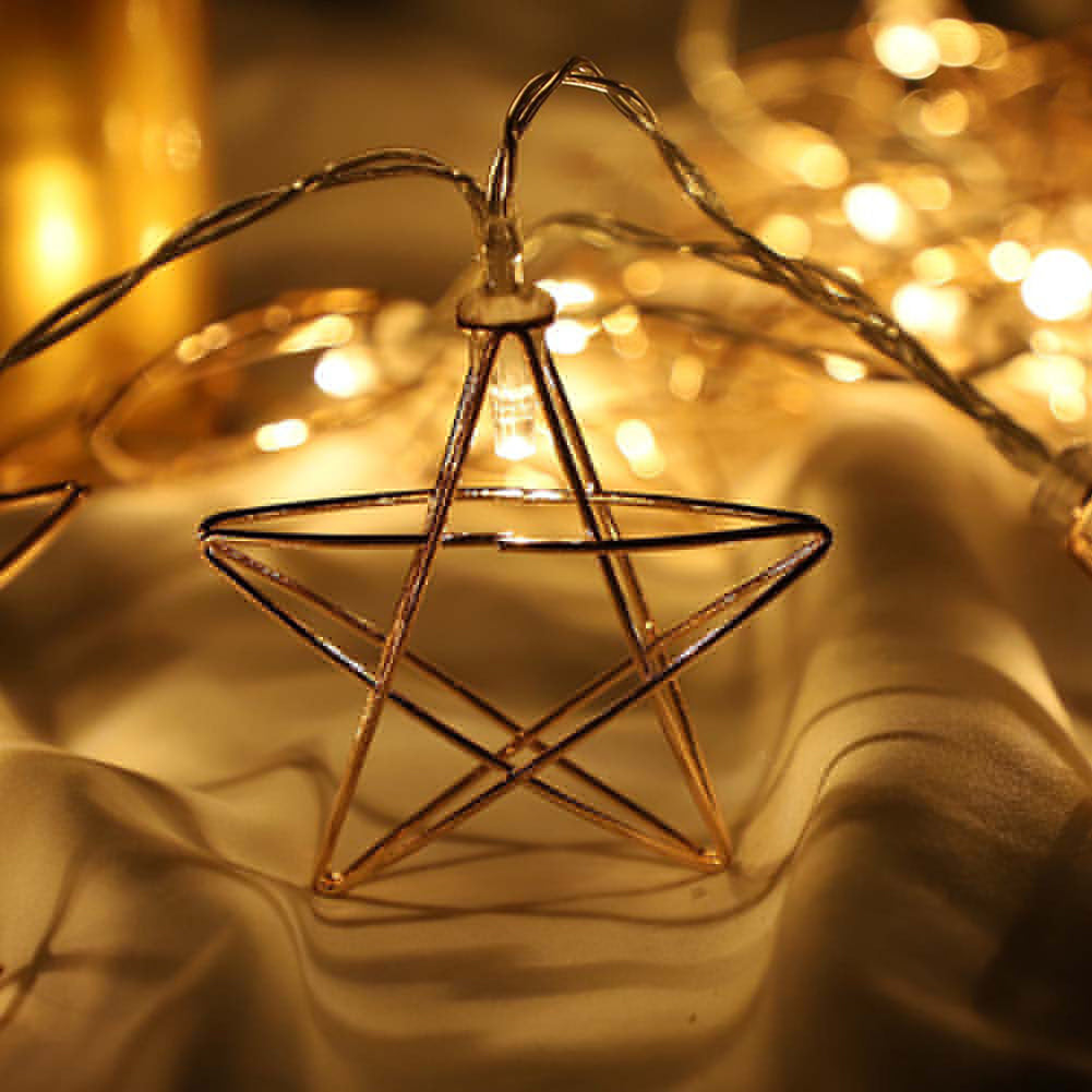 10LED Metal Hollow Star Battery Operated Fairy String Light Wedding Xmas Decor