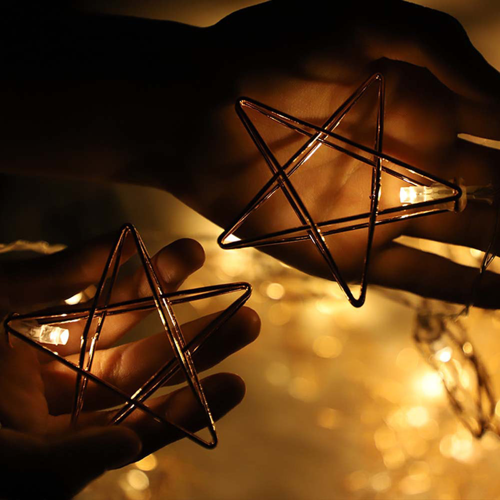 10LED Metal Hollow Star Battery Operated Fairy String Light Wedding Xmas Decor