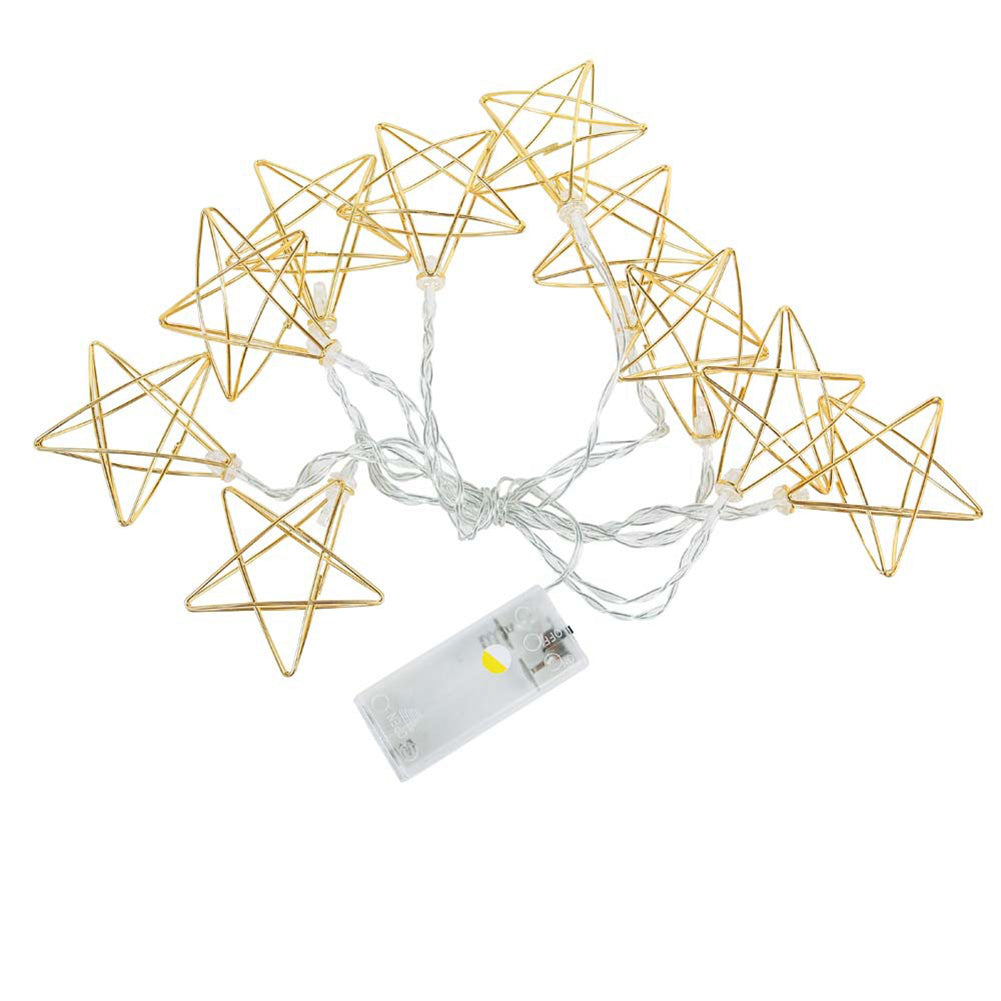 10LED Metal Hollow Star Battery Operated Fairy String Light Wedding Xmas Decor