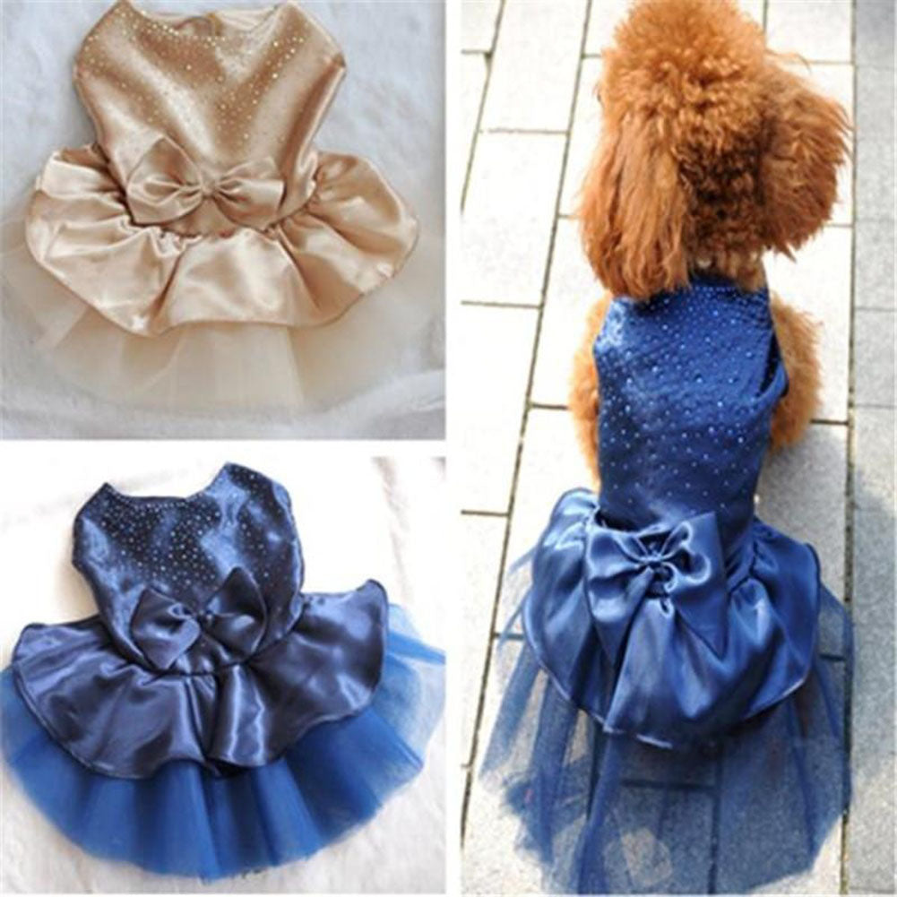 Female Pet Dog Party Apparel Imitated Silk Bowknot Sequined Princess Tutu Dress