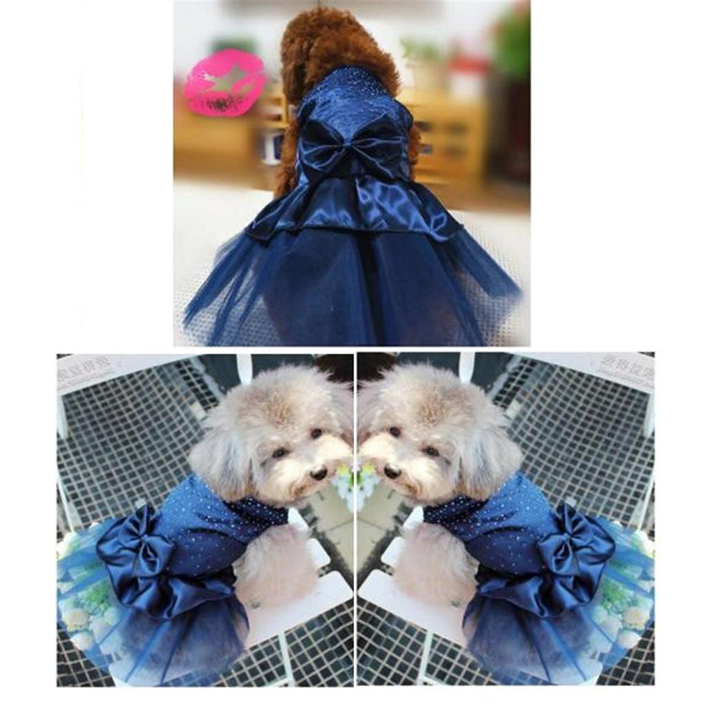 Female Pet Dog Party Apparel Imitated Silk Bowknot Sequined Princess Tutu Dress