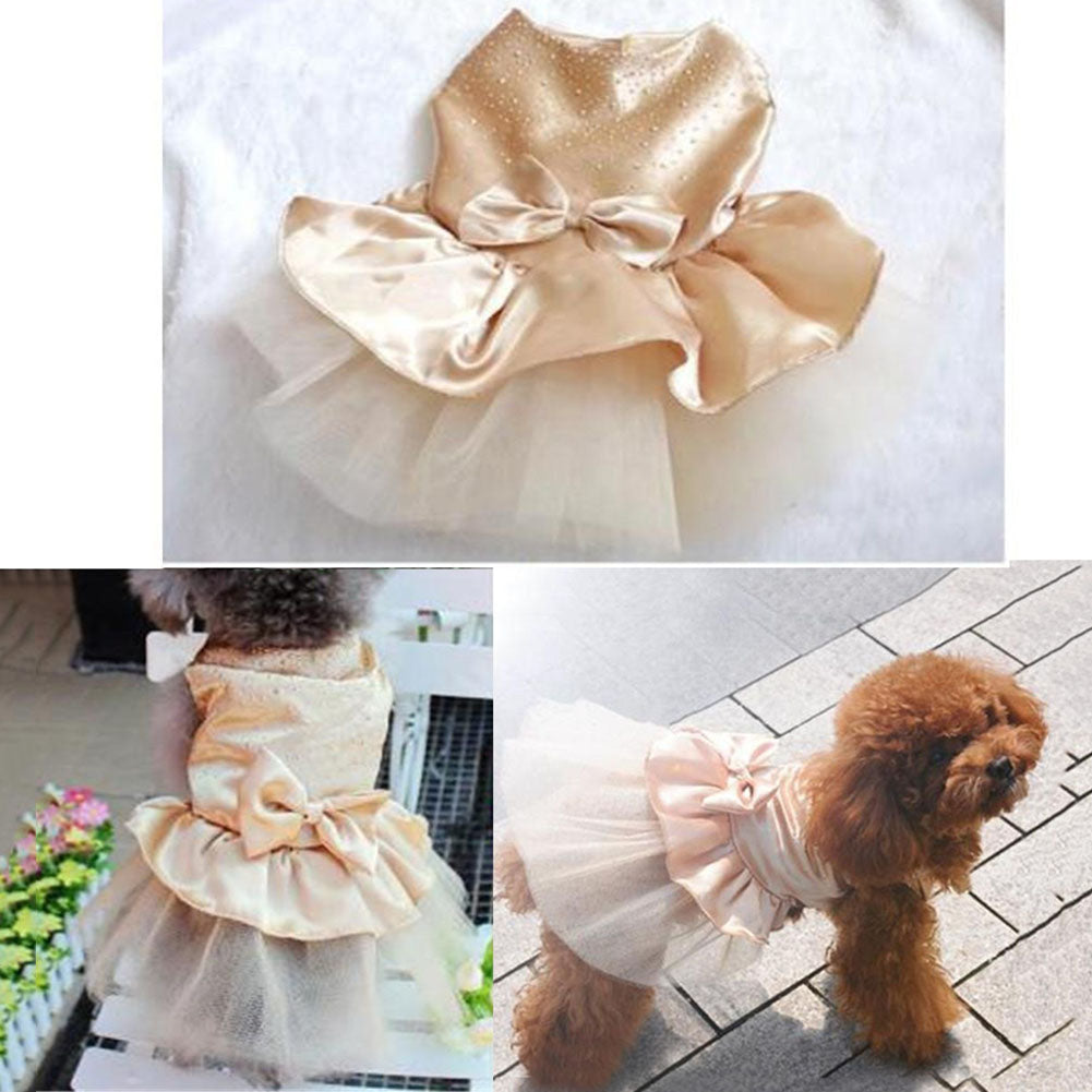Female Pet Dog Party Apparel Imitated Silk Bowknot Sequined Princess Tutu Dress