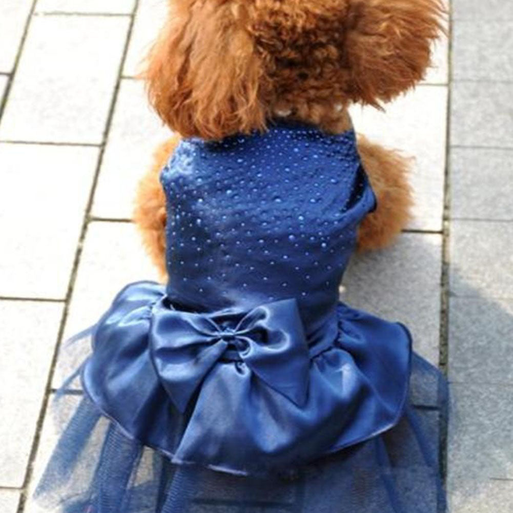 Female Pet Dog Party Apparel Imitated Silk Bowknot Sequined Princess Tutu Dress